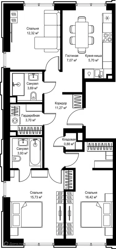 3-комнатная квартира 80.71 м² Селигер Сити