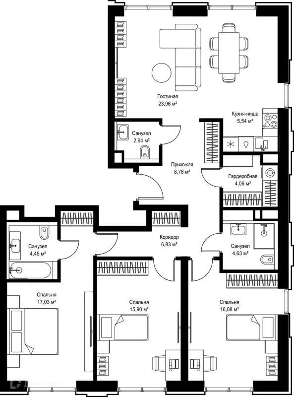 3-комнатная квартира 109.9 м² Селигер Сити