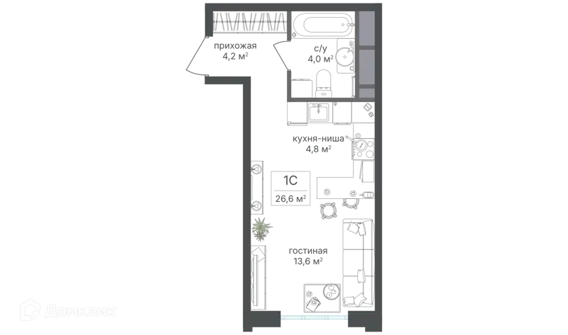 Студия 26.7 м² Михалковский