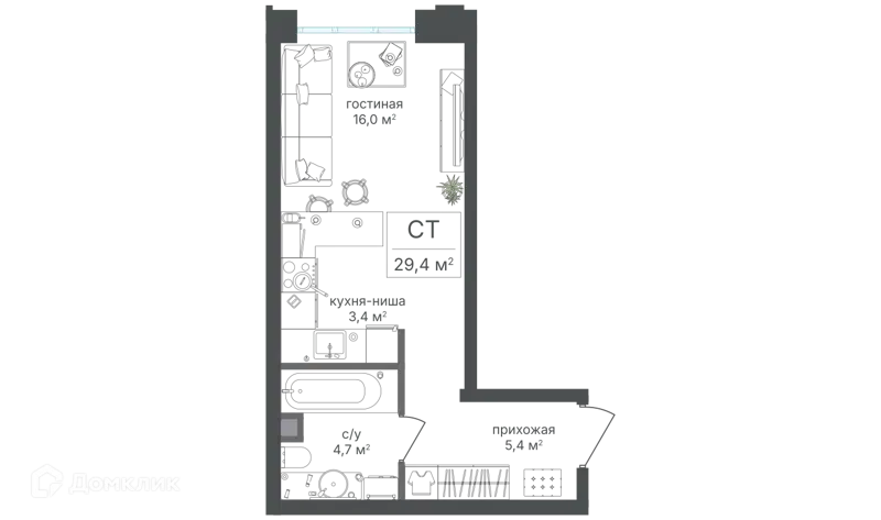 Студия 29.5 м² Михалковский