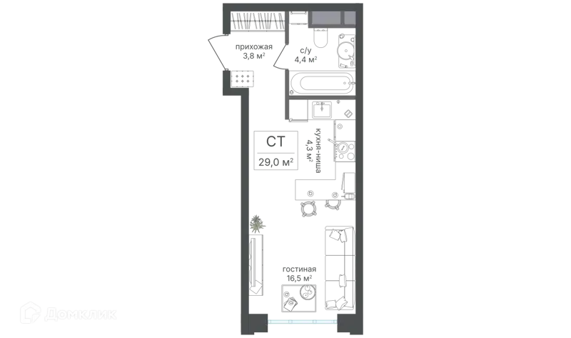 Студия 29 м² Михалковский