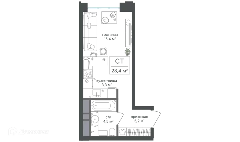 Студия 28.4 м² Михалковский