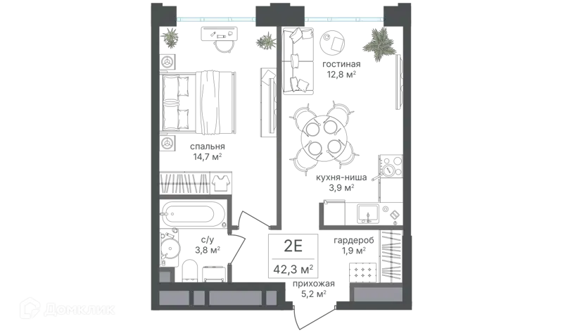 2-комнатная квартира 42.3 м² Михалковский