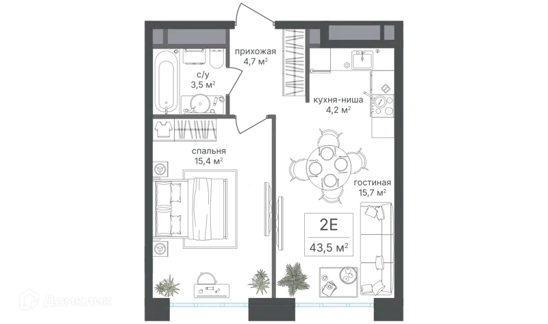 2-комнатная квартира 43.5 м² Михалковский