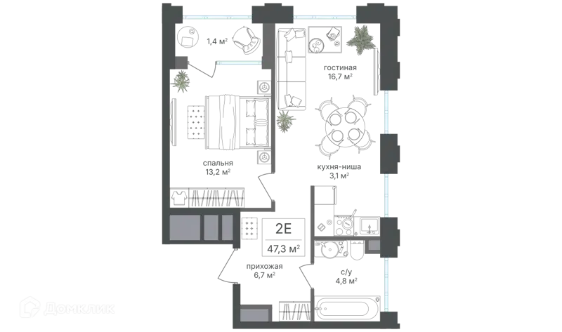 2-комнатная квартира 45.9 м² Михалковский