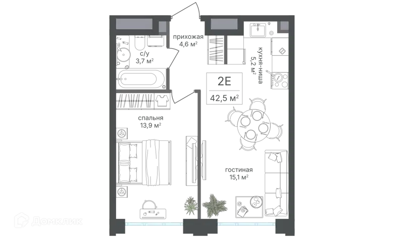 2-комнатная квартира 42.5 м² Михалковский