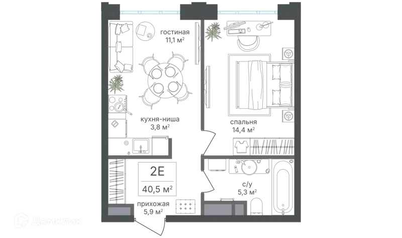 2-комнатная квартира 40.5 м² Михалковский