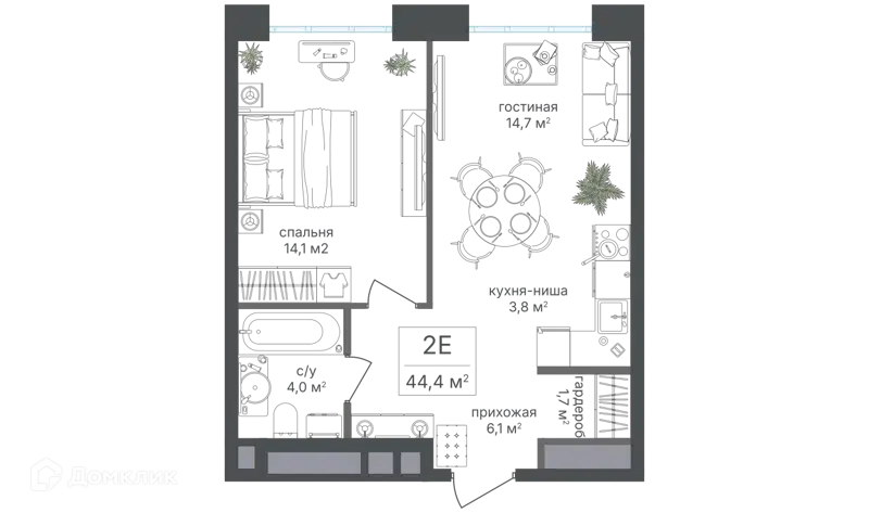 2-комнатная квартира 44.4 м² Михалковский