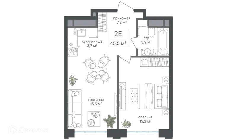 2-комнатная квартира 45.5 м² Михалковский