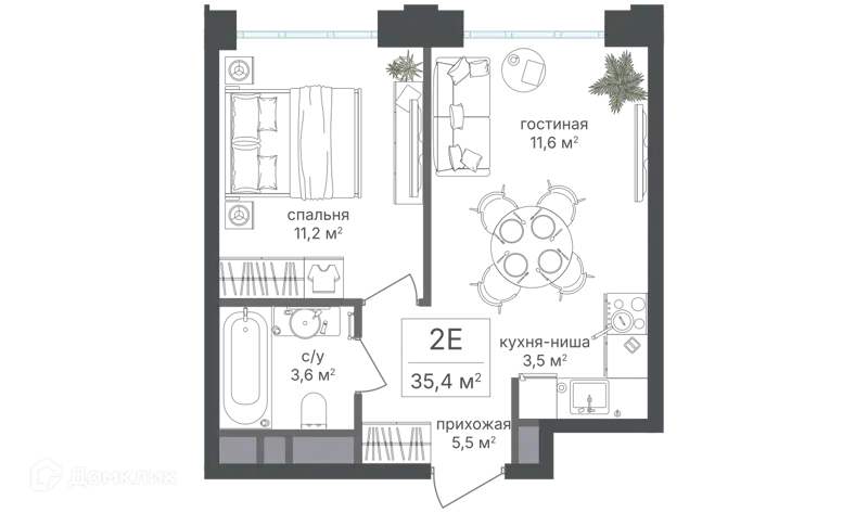 2-комнатная квартира 35.4 м² Михалковский