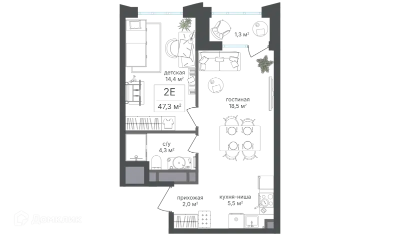 2-комнатная квартира 46 м² Михалковский