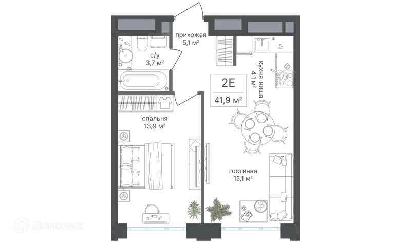 2-комнатная квартира 41.9 м² Михалковский