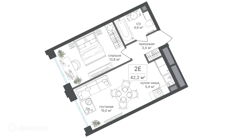 2-комнатная квартира 42.2 м² Михалковский
