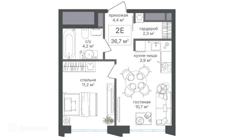 2-комнатная квартира 36.7 м² Михалковский