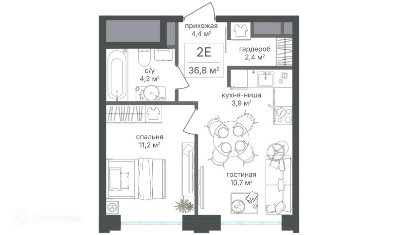 2-комнатная квартира 36.8 м² Михалковский