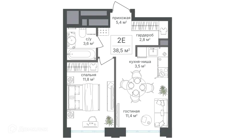 2-комнатная квартира 38.5 м² Михалковский