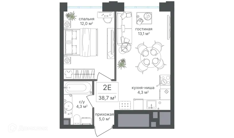 2-комнатная квартира 38.7 м² Михалковский
