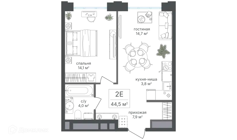 2-комнатная квартира 44.5 м² Михалковский