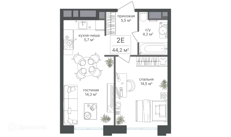 2-комнатная квартира 44.2 м² Михалковский