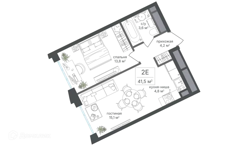 2-комнатная квартира 41.5 м² Михалковский