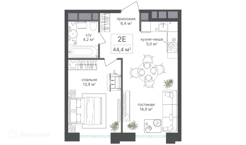 2-комнатная квартира 44.4 м² Михалковский