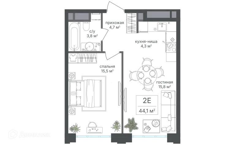 2-комнатная квартира 44.1 м² Михалковский