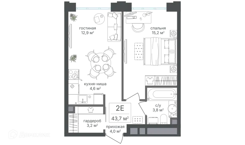 2-комнатная квартира 43.7 м² Михалковский