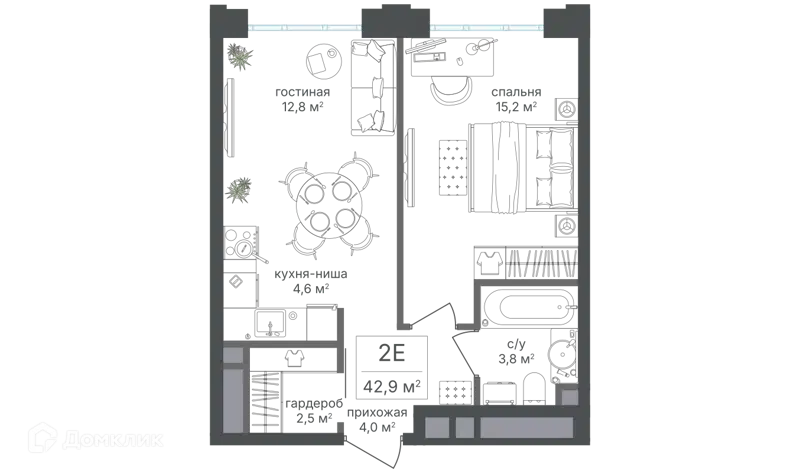 2-комнатная квартира 42.9 м² Михалковский