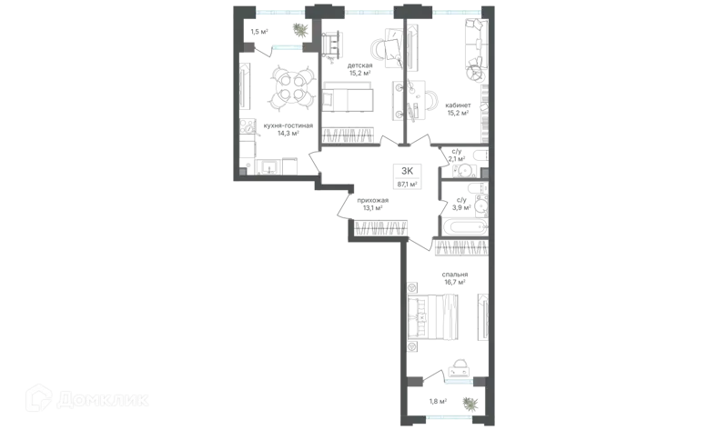 3-комнатная квартира 84.1 м² Михалковский