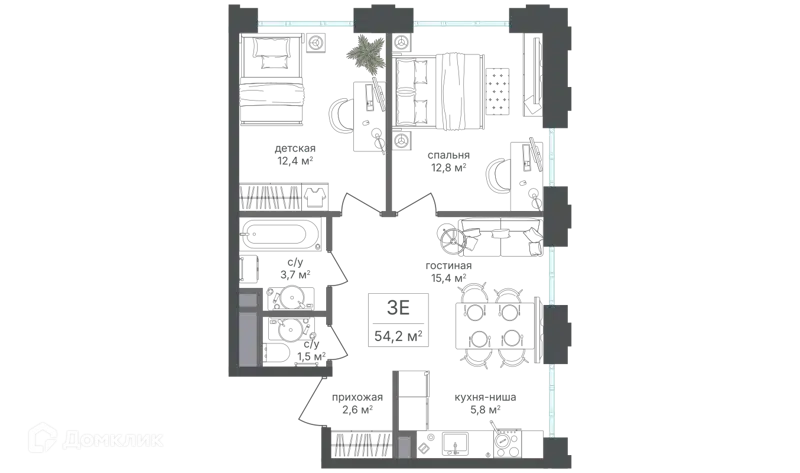 3-комнатная квартира 54.2 м² Михалковский