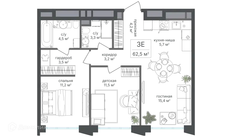 3-комнатная квартира 62.5 м² Михалковский