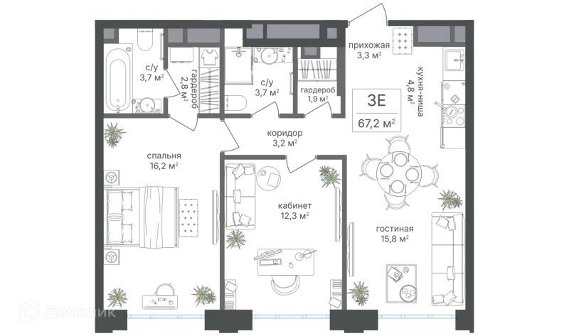 3-комнатная квартира 67.2 м² Михалковский