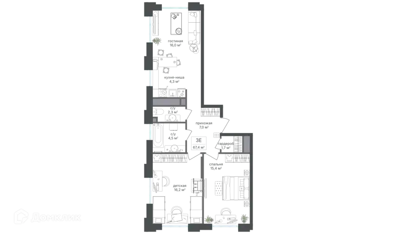 3-комнатная квартира 67.9 м² Михалковский