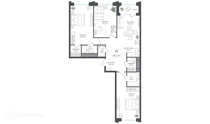 4-комнатная квартира 93.8 м² Михалковский