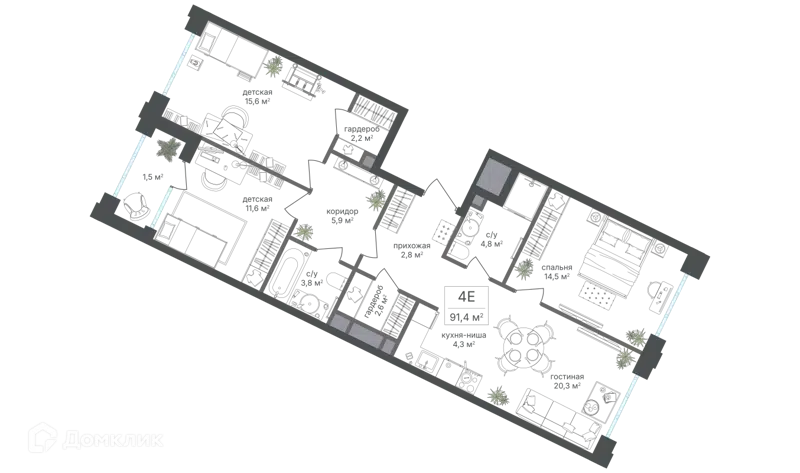 4-комнатная квартира 89.9 м² Михалковский