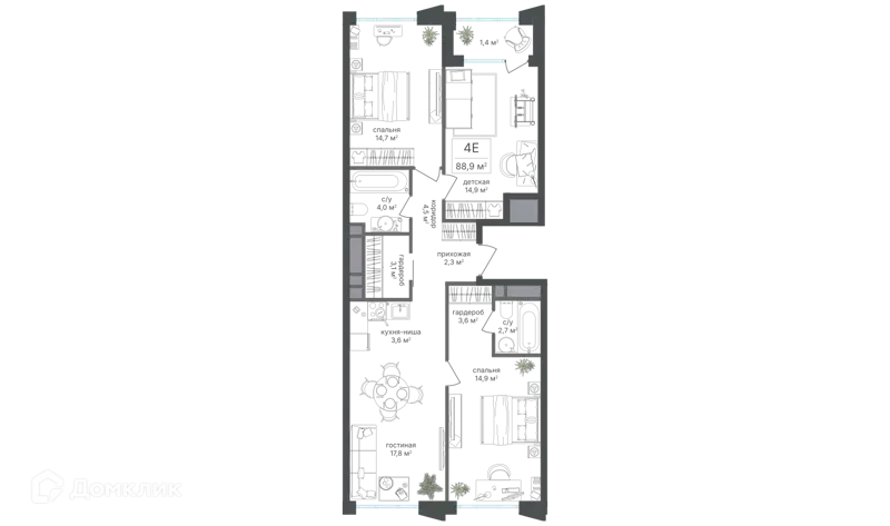 4-комнатная квартира 87.5 м² Михалковский