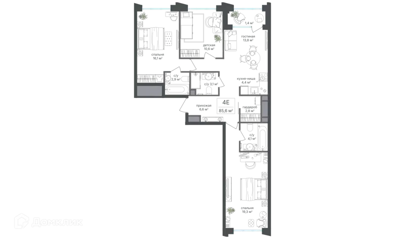 4-комнатная квартира 85.1 м² Михалковский