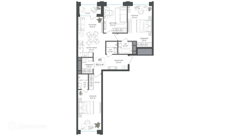 4-комнатная квартира 85 м² Михалковский