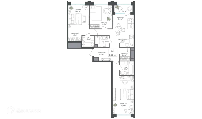4-комнатная квартира 85.2 м² Михалковский