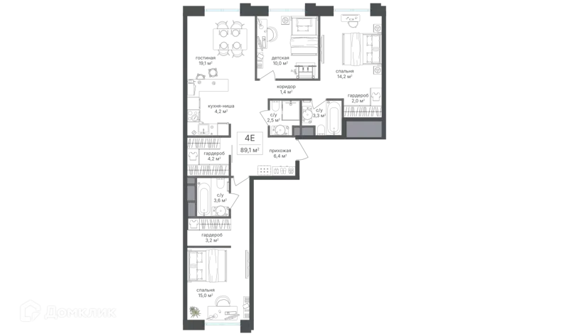 4-комнатная квартира 89.1 м² Михалковский
