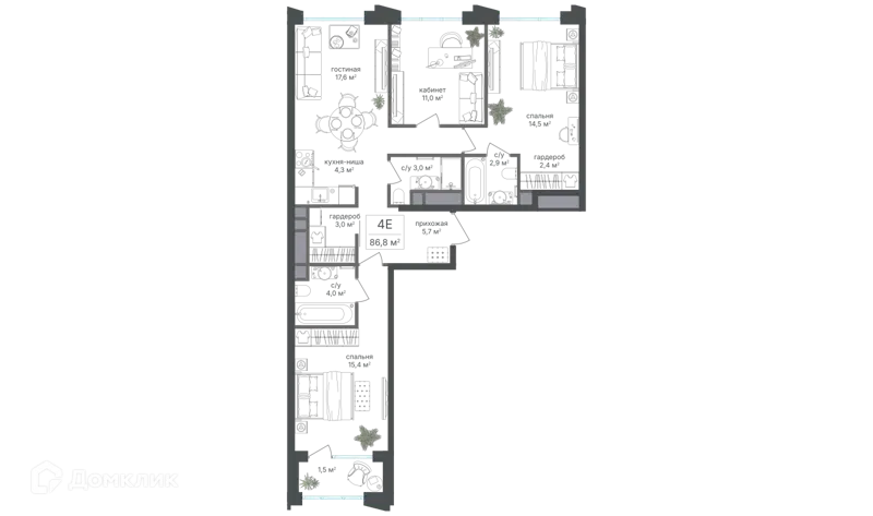 4-комнатная квартира 85.3 м² Михалковский