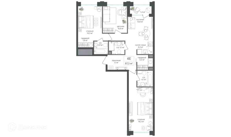 4-комнатная квартира 85.9 м² Михалковский