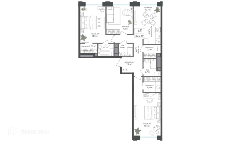 4-комнатная квартира 89.3 м² Михалковский
