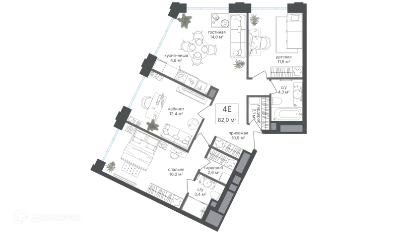 4-комнатная квартира 82 м² Михалковский