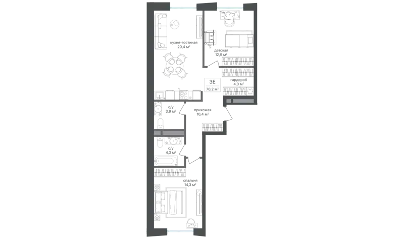 2-комнатная квартира 70.2 м² Семеновский парк 2