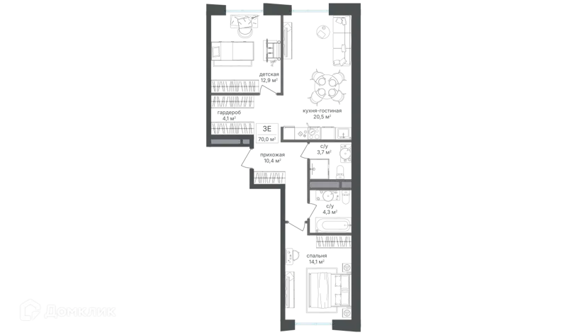 2-комнатная квартира 69.8 м² Семеновский парк 2