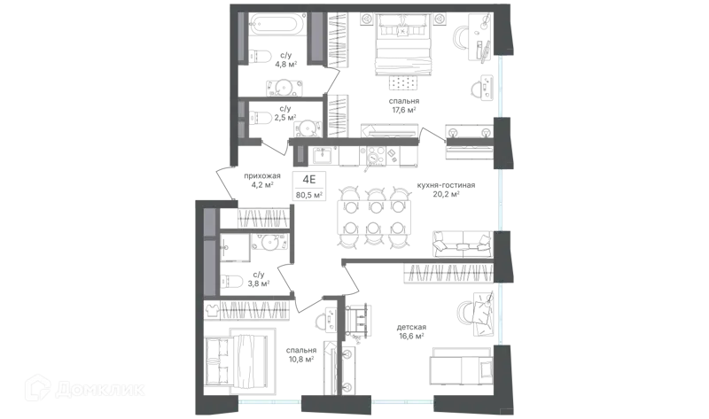 3-комнатная квартира 79.9 м² Семеновский парк 2