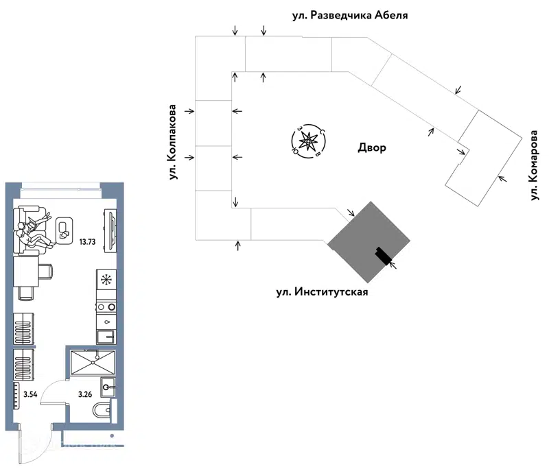 1-комнатная квартира 20.53 м² Страна.Парковая