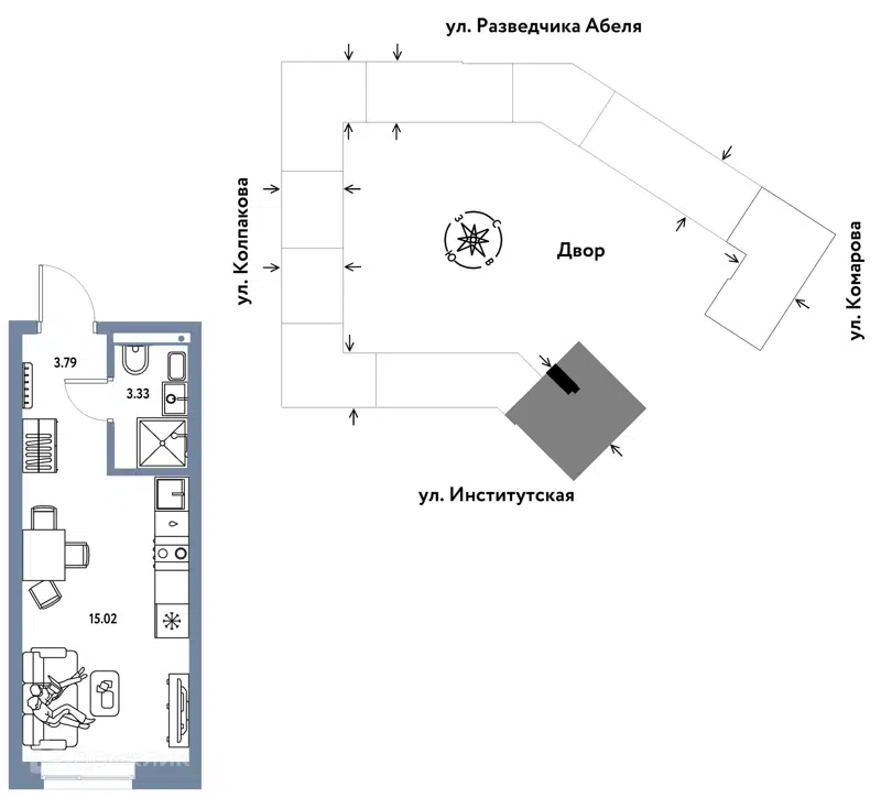 1-комнатная квартира 22.14 м² Страна.Парковая