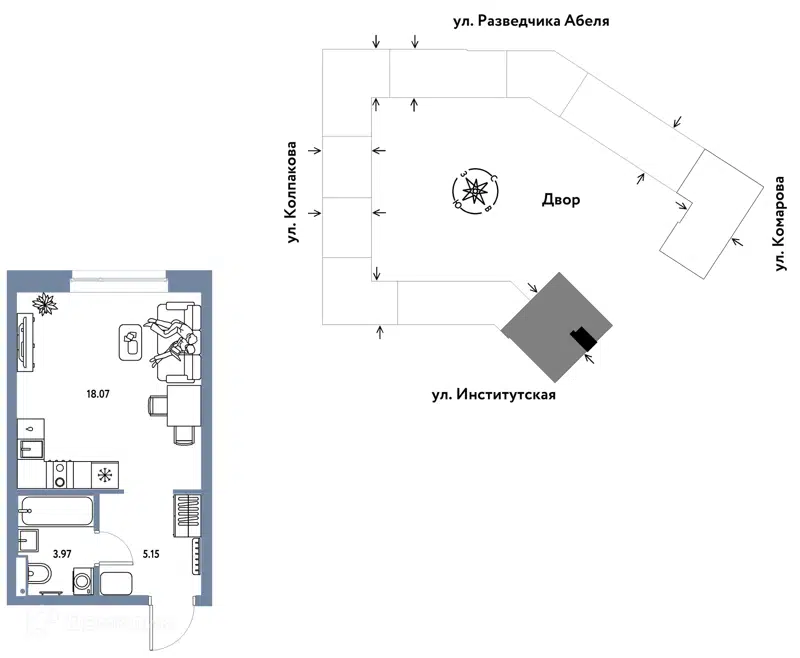 1-комнатная квартира 27.19 м² Страна.Парковая